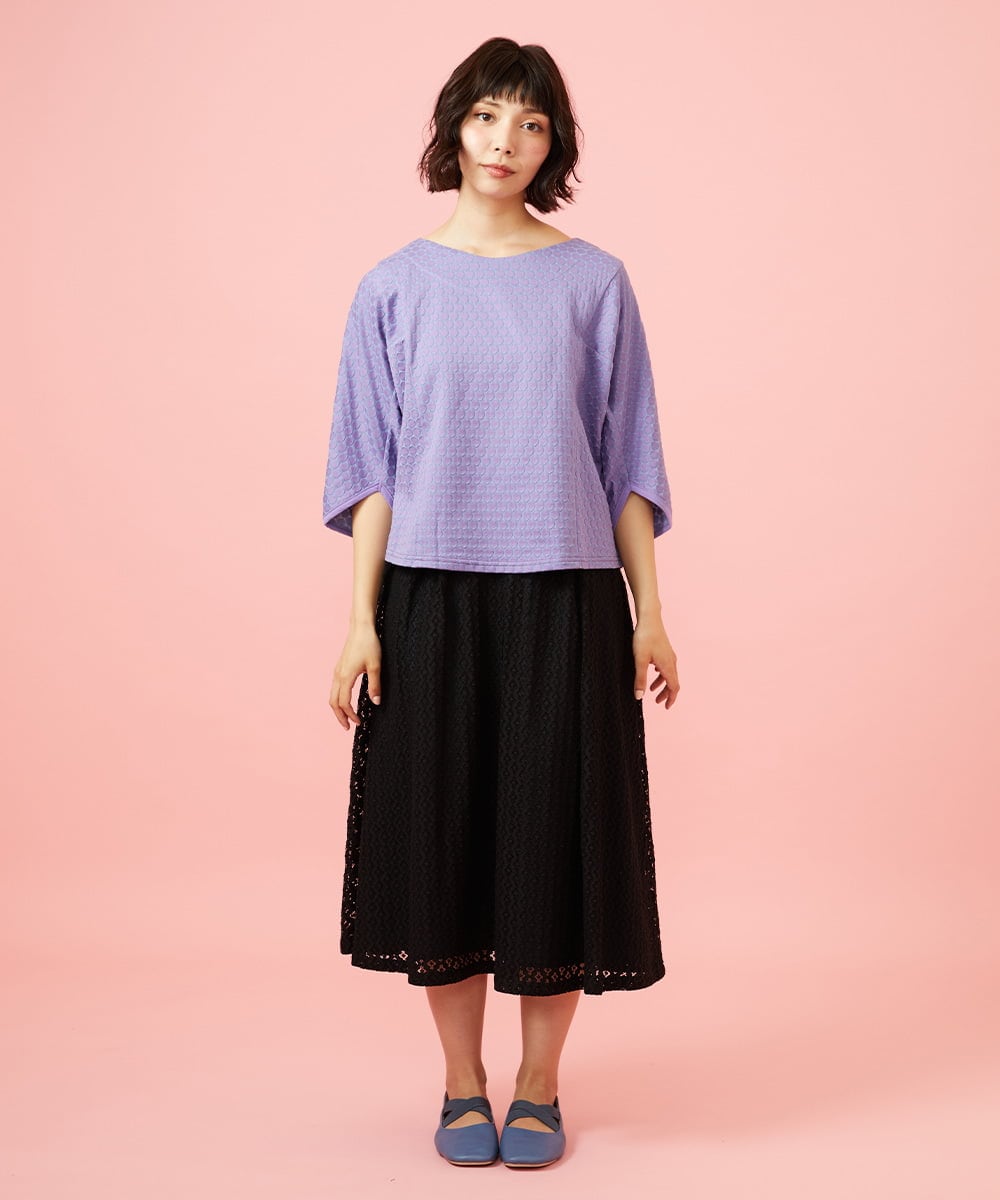 GJKGE43150 Jocomomola(ホコモモラ) Frijol ドットジャカードドルマンスリーブカットソー ラベンダー