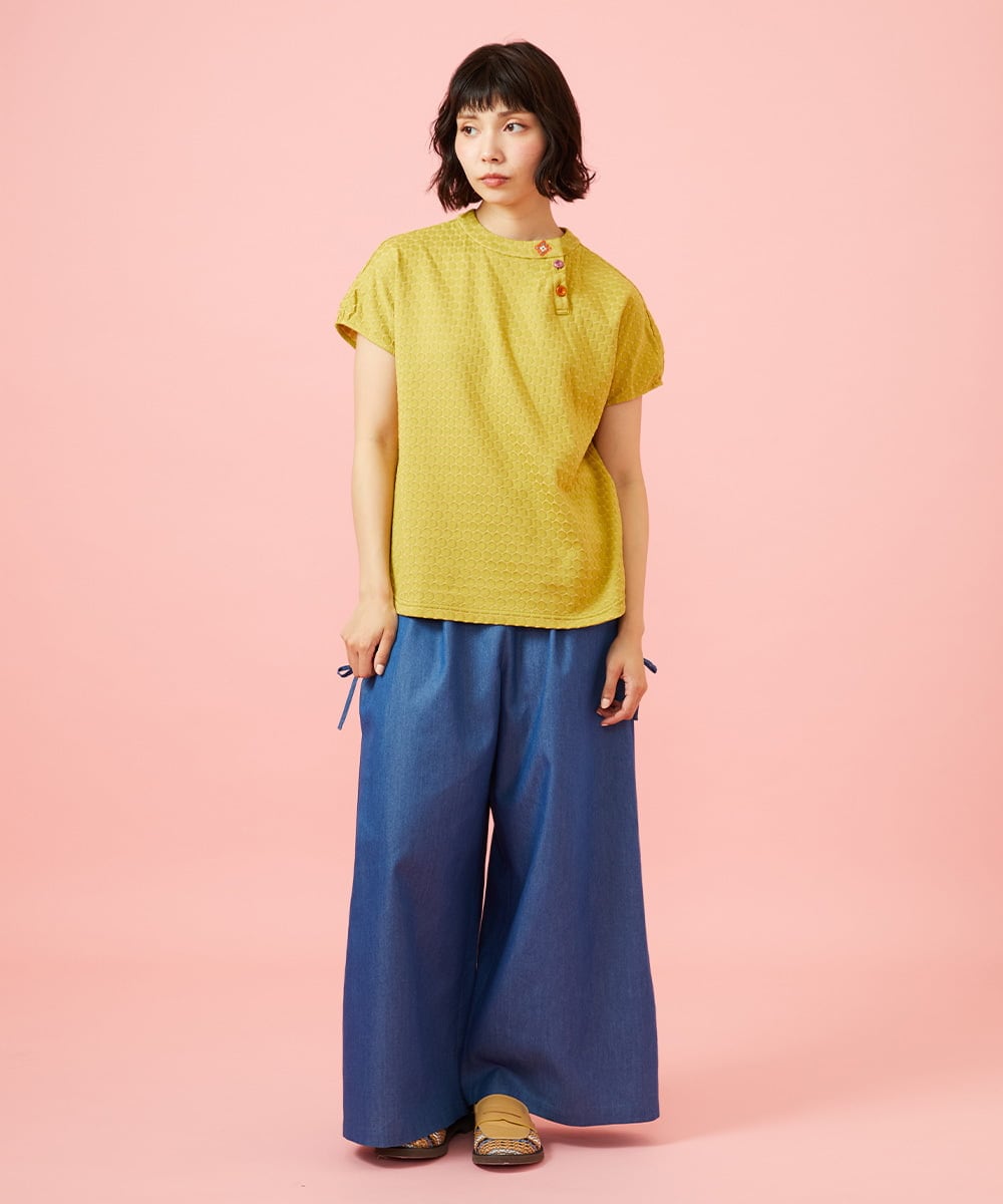 GJKGE44150 Jocomomola(ホコモモラ) Frijol ドットジャカードワンポイント刺繍カットソー イエロー