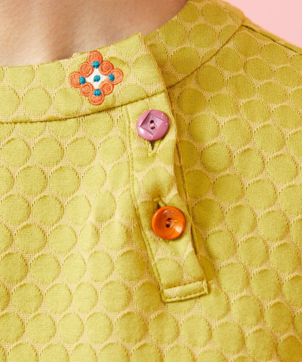 GJKGE44150 Jocomomola(ホコモモラ) Frijol ドットジャカードワンポイント刺繍カットソー イエロー