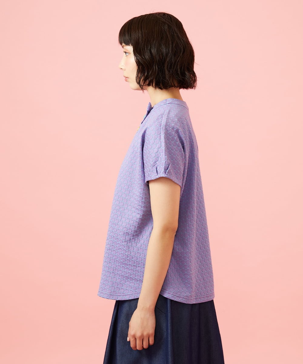 GJKGE44150 Jocomomola(ホコモモラ) Frijol ドットジャカードワンポイント刺繍カットソー ラベンダー