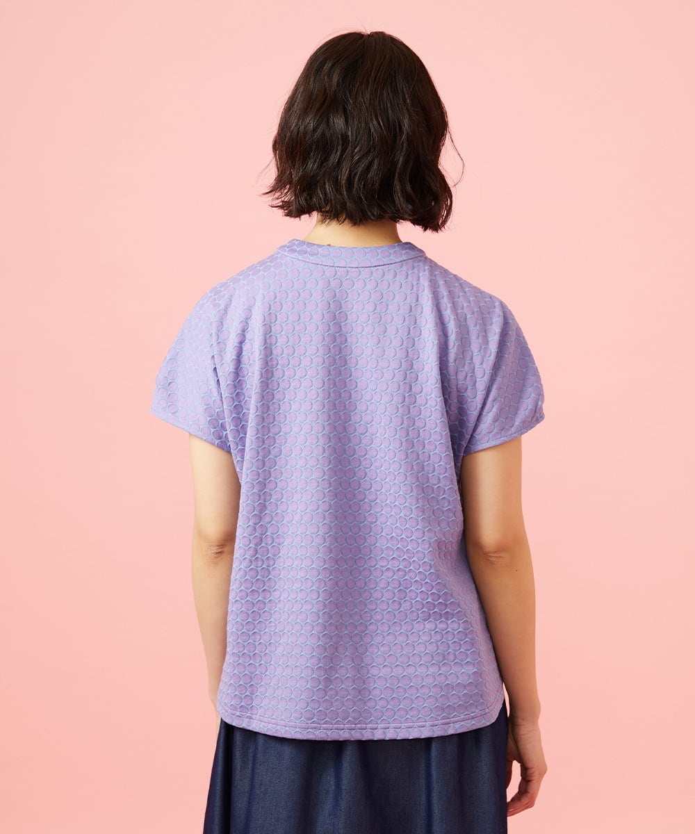 GJKGE44150 Jocomomola(ホコモモラ) Frijol ドットジャカードワンポイント刺繍カットソー ラベンダー