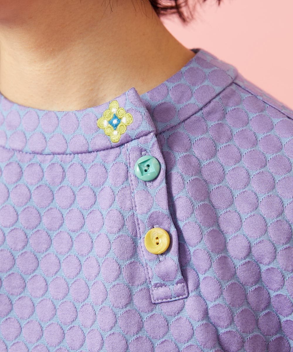 GJKGE44150 Jocomomola(ホコモモラ) Frijol ドットジャカードワンポイント刺繍カットソー ラベンダー