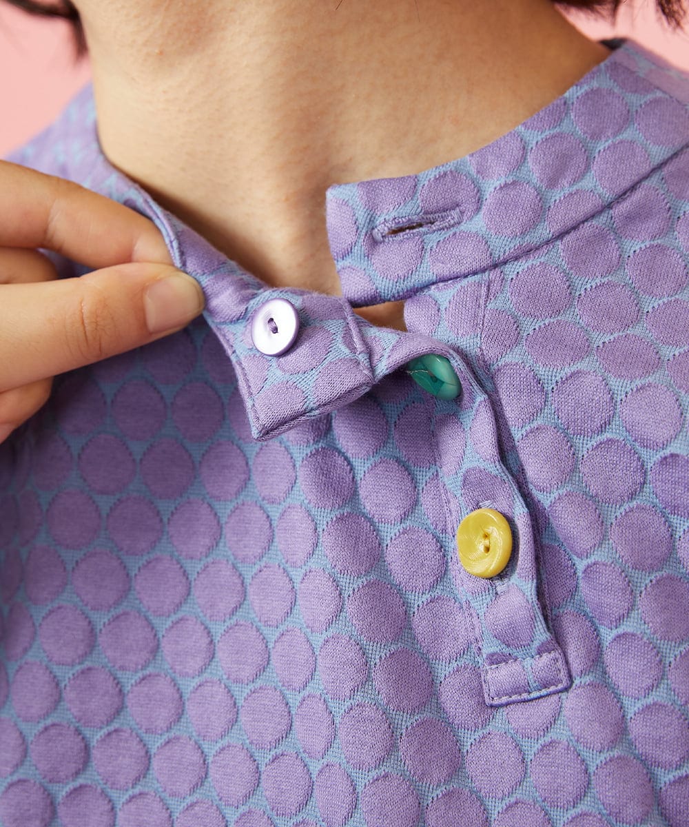 GJKGE44150 Jocomomola(ホコモモラ) Frijol ドットジャカードワンポイント刺繍カットソー ラベンダー