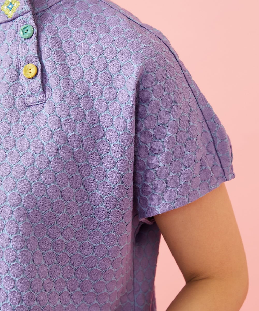 GJKGE44150 Jocomomola(ホコモモラ) Frijol ドットジャカードワンポイント刺繍カットソー ラベンダー