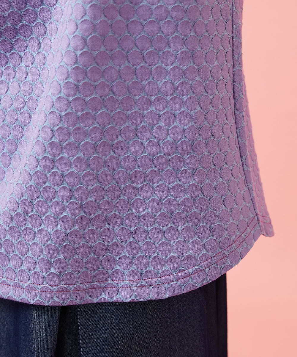 GJKGE44150 Jocomomola(ホコモモラ) Frijol ドットジャカードワンポイント刺繍カットソー ラベンダー