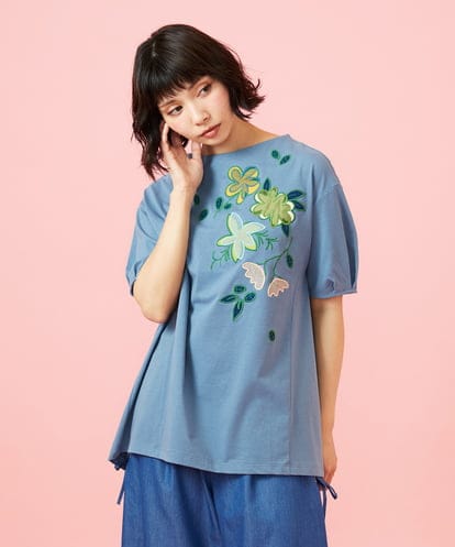 GJKGE45170 Jocomomola 【接触冷感】Fresco 天竺フラワーアップリケTシャツ