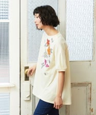 GJKGE45170 Jocomomola(ホコモモラ) 【接触冷感】Fresco 天竺フラワーアップリケTシャツ アイボリー