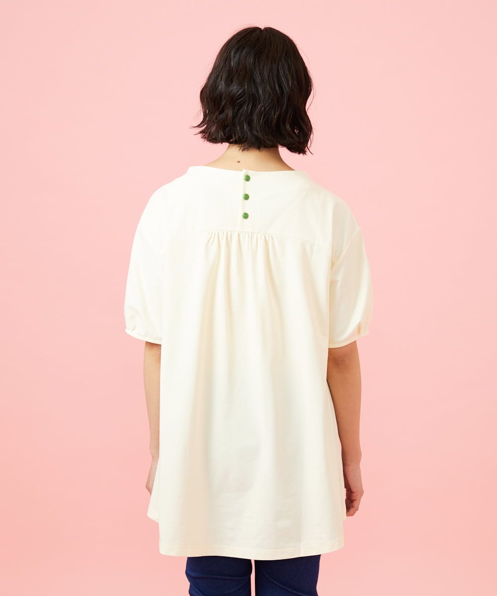 GJKGE45170 Jocomomola(ホコモモラ) 【接触冷感】Fresco 天竺フラワーアップリケTシャツ アイボリー