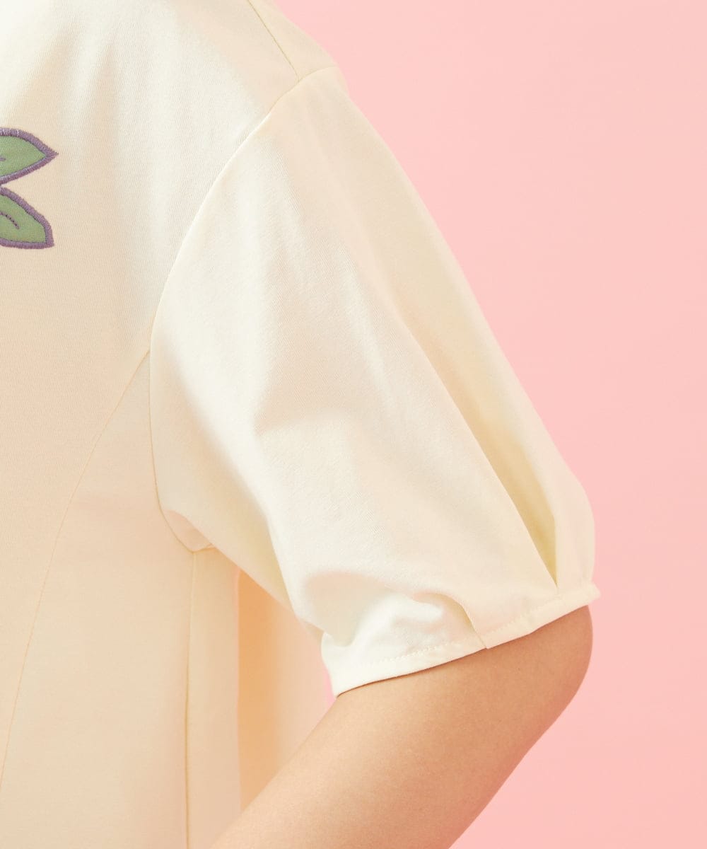 GJKGE45170 Jocomomola(ホコモモラ) 【接触冷感】Fresco 天竺フラワーアップリケTシャツ アイボリー