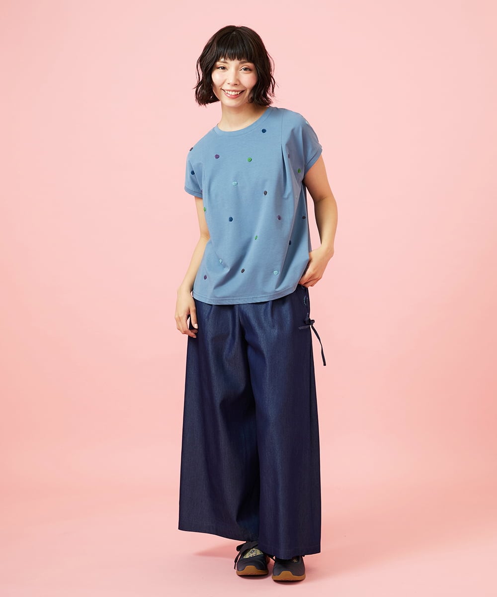 GJKGE46160 Jocomomola(ホコモモラ) 【接触冷感】Fresco 天竺ドットTシャツ ブルー