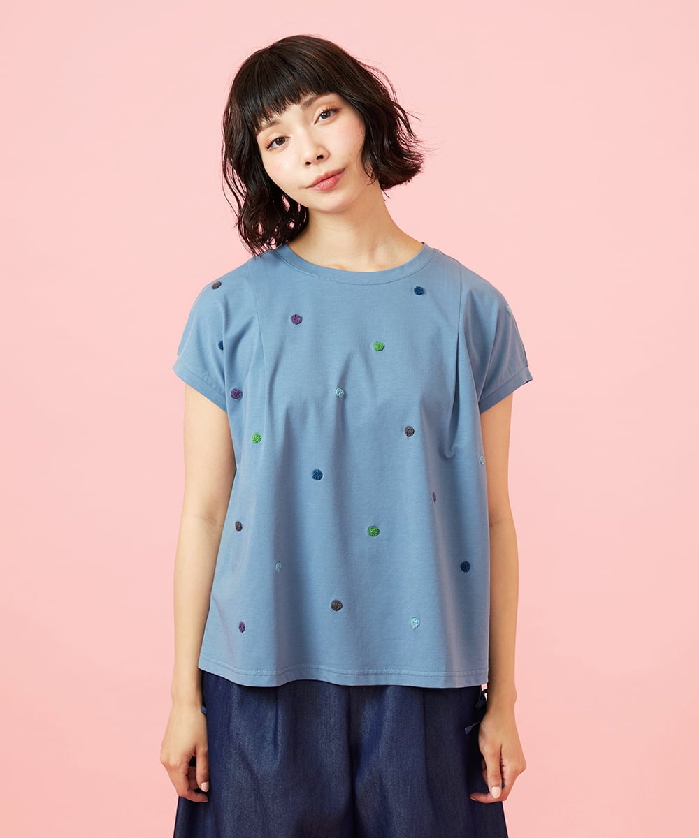 GJKGE46160 Jocomomola(ホコモモラ) 【接触冷感】Fresco 天竺ドットTシャツ ブルー