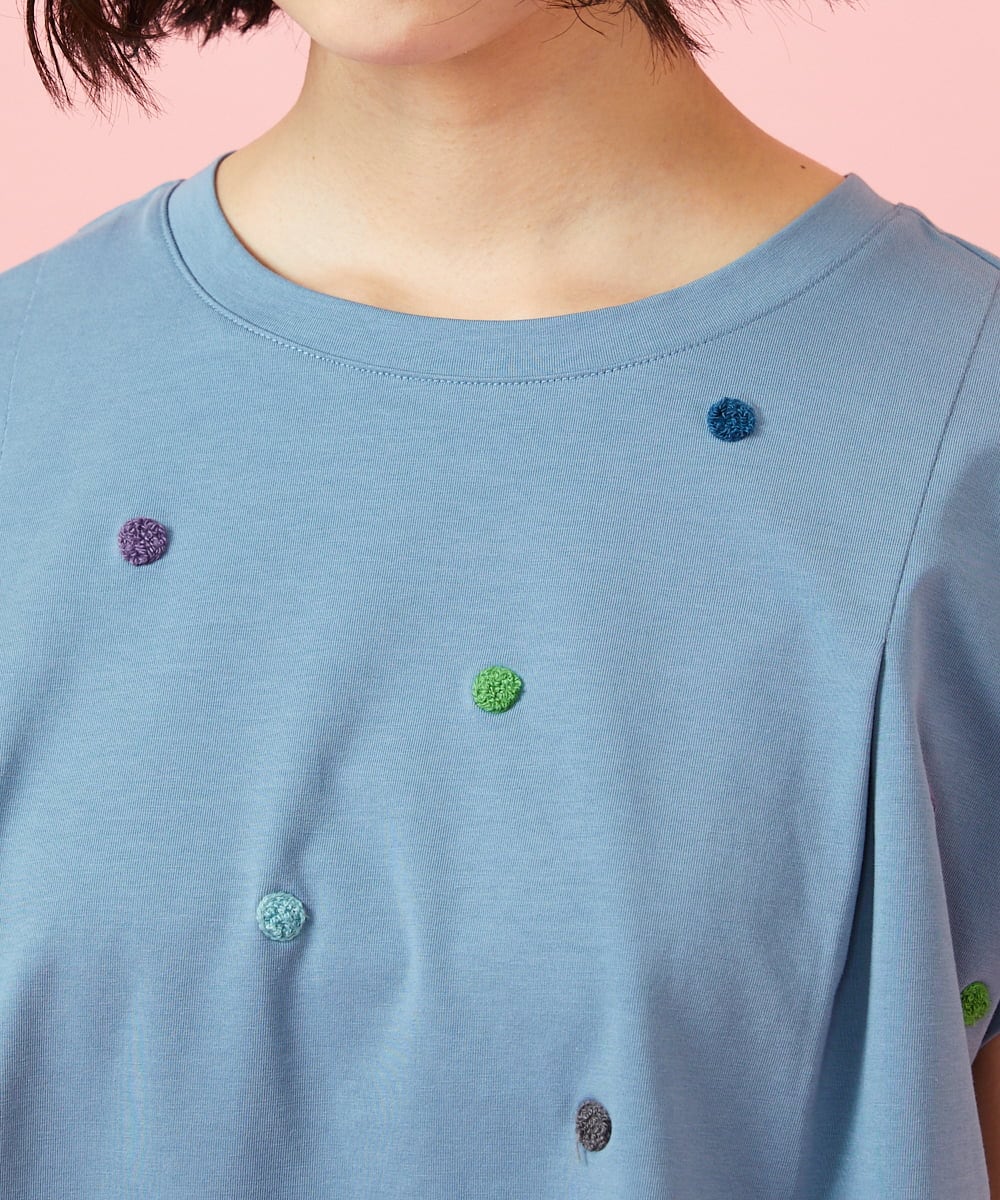 GJKGE46160 Jocomomola(ホコモモラ) 【接触冷感】Fresco 天竺ドットTシャツ ブルー