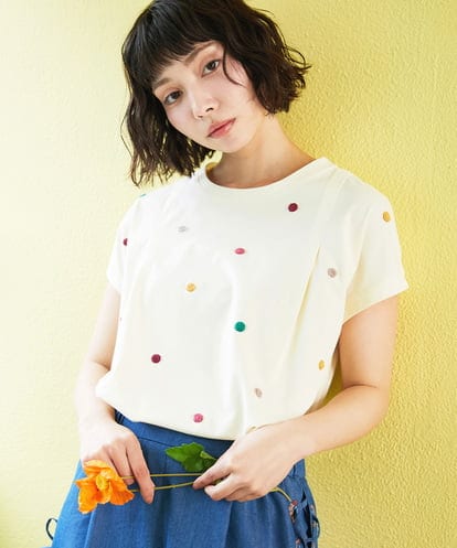 GJKGE46160 Jocomomola 【接触冷感】Fresco 天竺ドットTシャツ