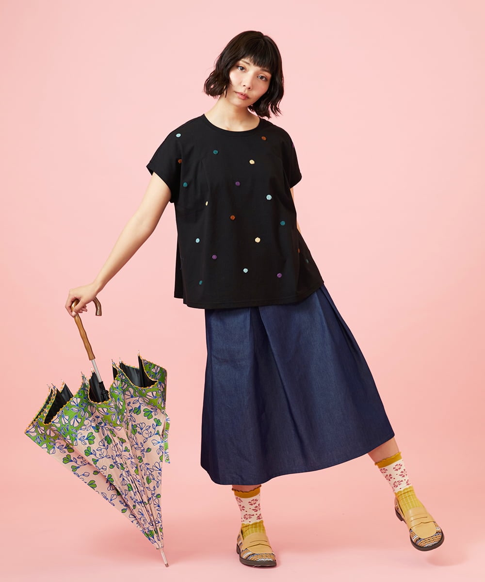 GJKGE46160 Jocomomola(ホコモモラ) 【接触冷感】Fresco 天竺ドットTシャツ ブラック