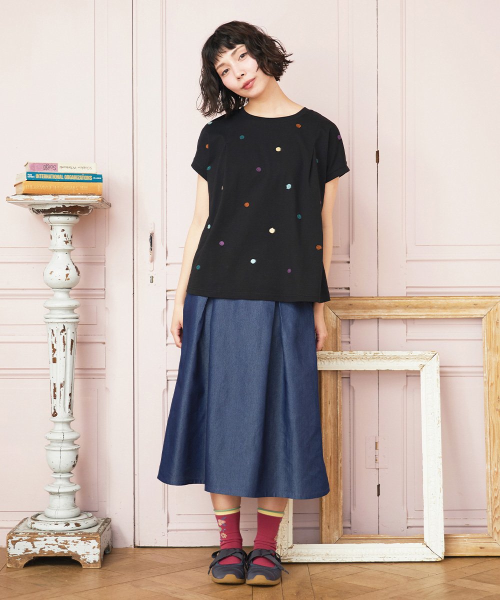 GJKGE46160 Jocomomola(ホコモモラ) 【接触冷感】Fresco 天竺ドットTシャツ ブラック