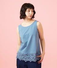 GJKGE47120 Jocomomola(ホコモモラ) 【接触冷感】Fresco 天竺レースタンクトップ ブルー
