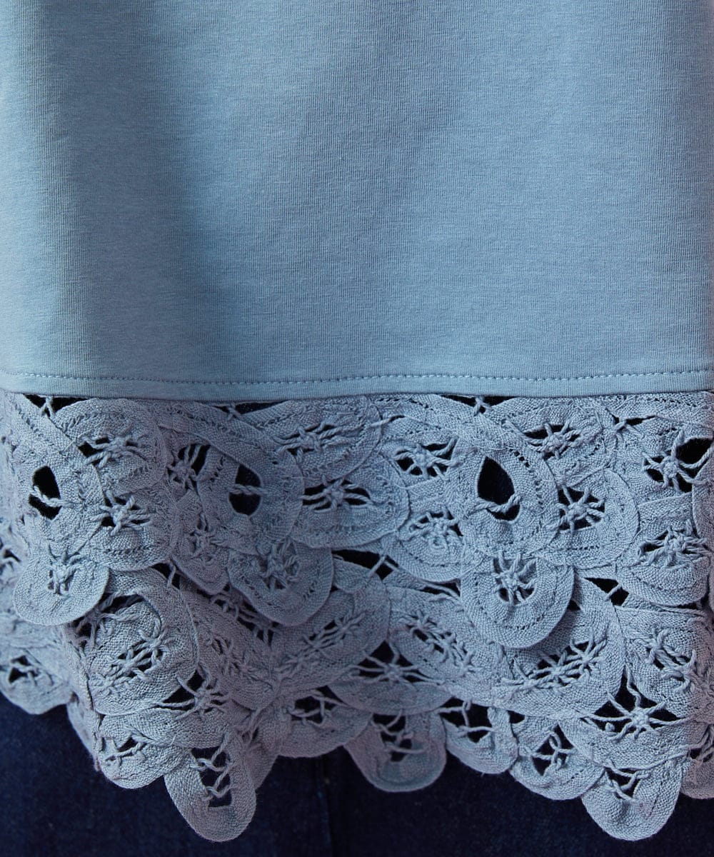 GJKGE47120 Jocomomola(ホコモモラ) 【接触冷感】Fresco 天竺レースタンクトップ ブルー