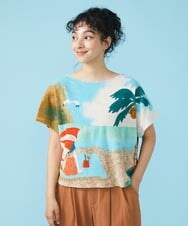 GJKGT02160 Jocomomola(ホコモモラ) Vacacione ジャカードカットソー ライトブルー