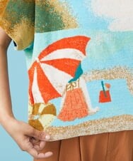 GJKGT02160 Jocomomola(ホコモモラ) Vacacione ジャカードカットソー ライトブルー