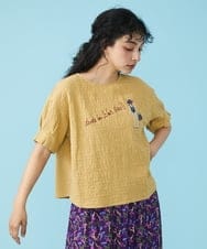 GJKGT46150 Jocomomola(ホコモモラ) Lugarrocoso ジャカードホコガール刺繍カットソー マスタード
