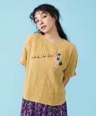 GJKGT46150 Jocomomola(ホコモモラ) Lugarrocoso ジャカードホコガール刺繍カットソー ブルー