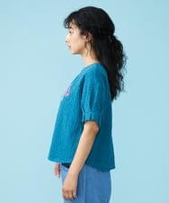 GJKGT46150 Jocomomola(ホコモモラ) Lugarrocoso ジャカードホコガール刺繍カットソー ブルー