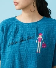 GJKGT46150 Jocomomola(ホコモモラ) Lugarrocoso ジャカードホコガール刺繍カットソー ブルー