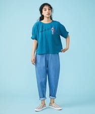 GJKGT46150 Jocomomola(ホコモモラ) Lugarrocoso ジャカードホコガール刺繍カットソー ブルー