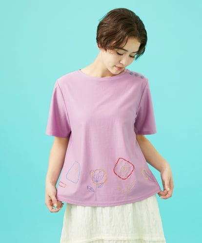 GJKHA30150 Jocomomola 【早割10％OFF】フラワー刺繍クラフトTシャツ