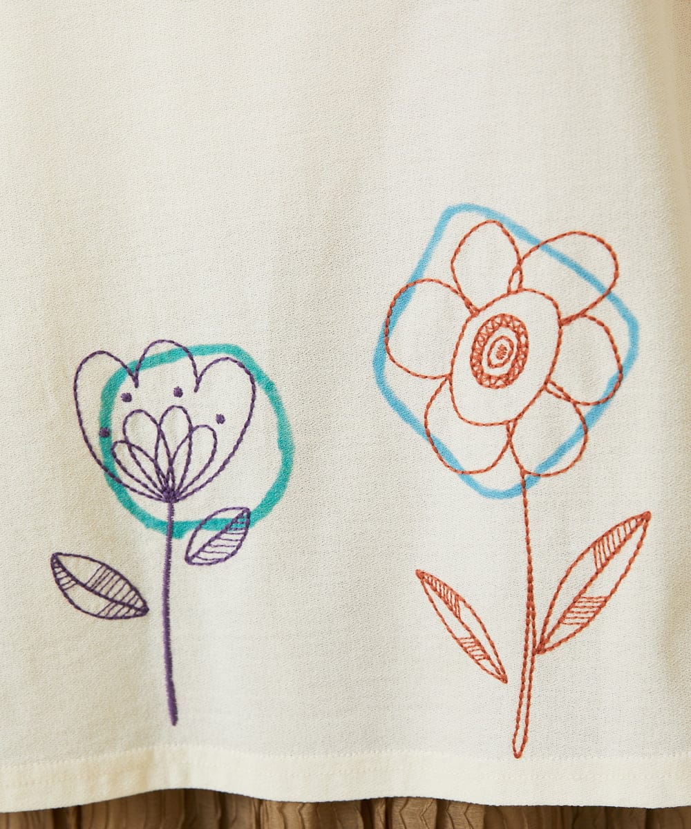 GJKHA30150 Jocomomola(ホコモモラ) Escala floral フラワー刺繍クラフトTシャツ ラベンダー