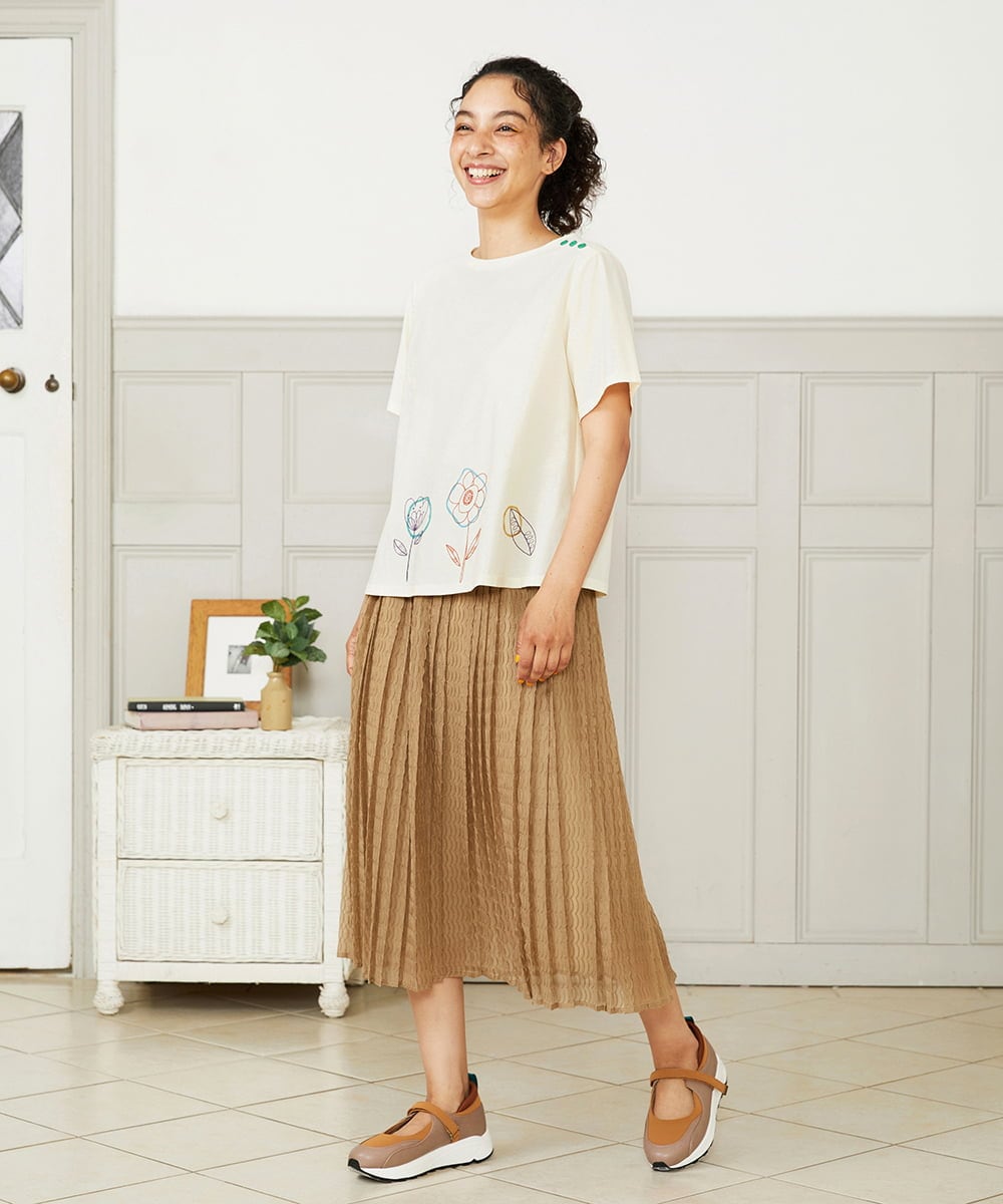 GJKHA30150 Jocomomola(ホコモモラ) Escala floral フラワー刺繍クラフトTシャツ ラベンダー