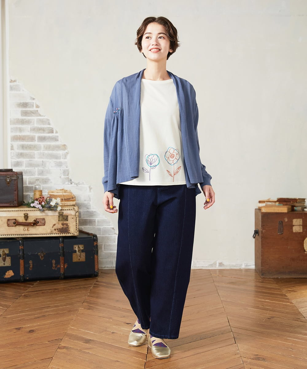 GJKHA30150 Jocomomola(ホコモモラ) Escala floral フラワー刺繍クラフトTシャツ ラベンダー