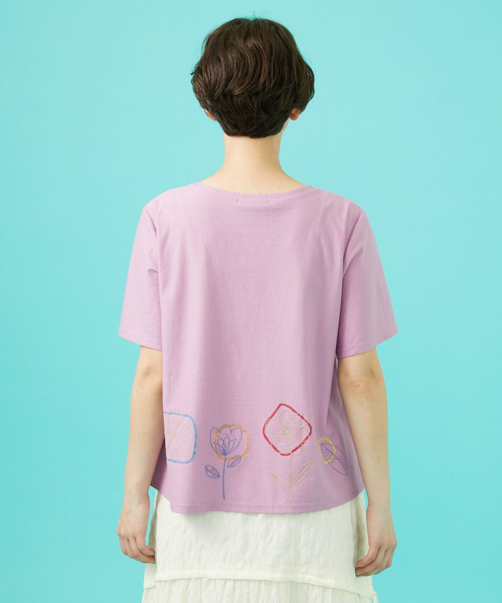 GJKHA30150 Jocomomola(ホコモモラ) 【早割10％OFF】フラワー刺繍クラフトTシャツ ラベンダー