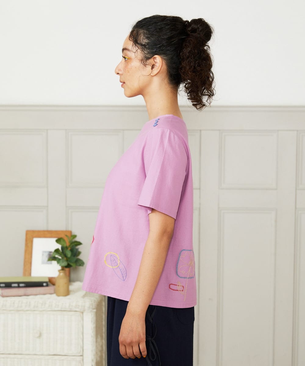 GJKHA30150 Jocomomola(ホコモモラ) Escala floral フラワー刺繍クラフトTシャツ ラベンダー