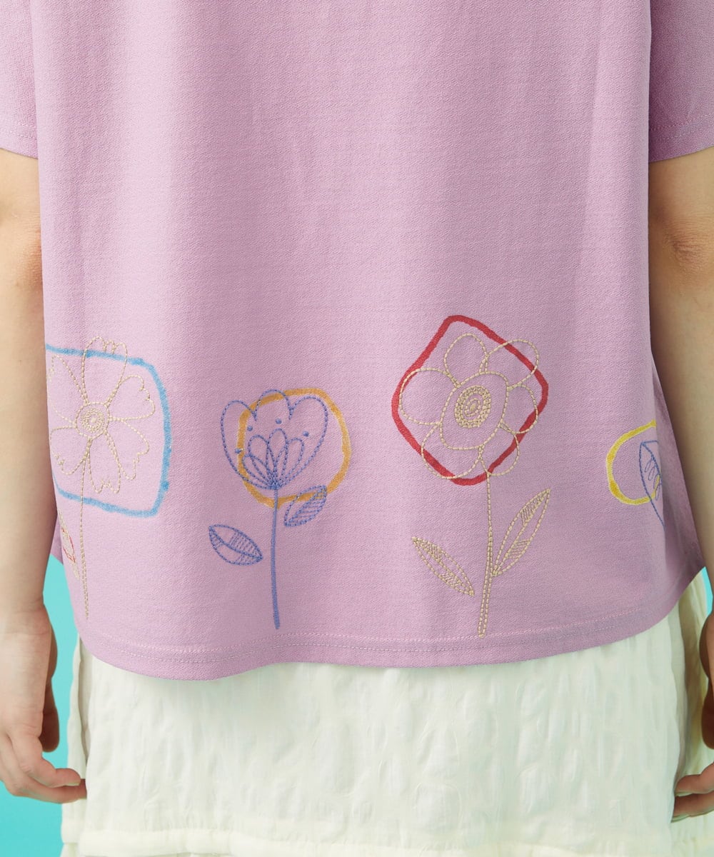 GJKHA30150 Jocomomola(ホコモモラ) 【早割10％OFF】フラワー刺繍クラフトTシャツ ラベンダー