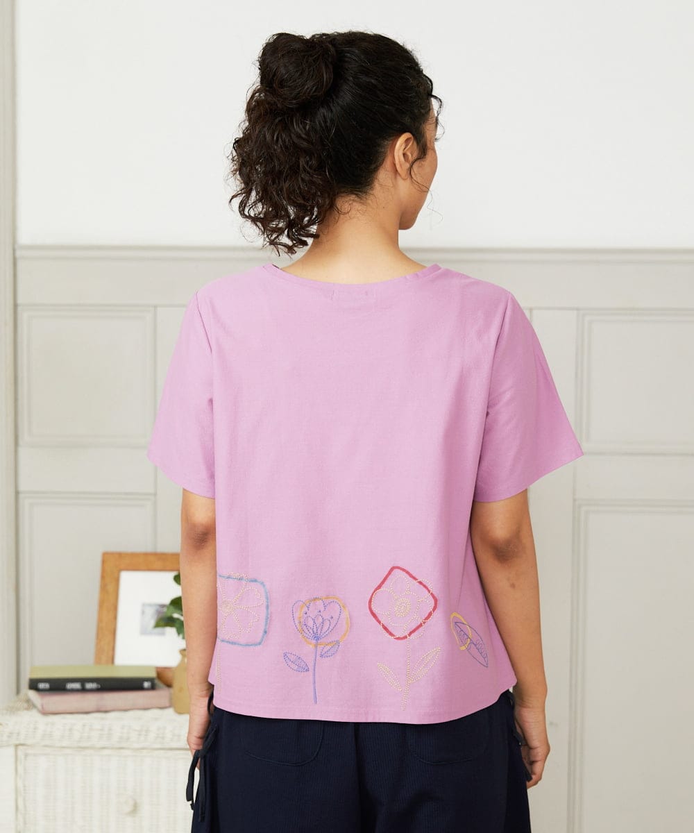 GJKHA30150 Jocomomola(ホコモモラ) Escala floral フラワー刺繍クラフトTシャツ ラベンダー