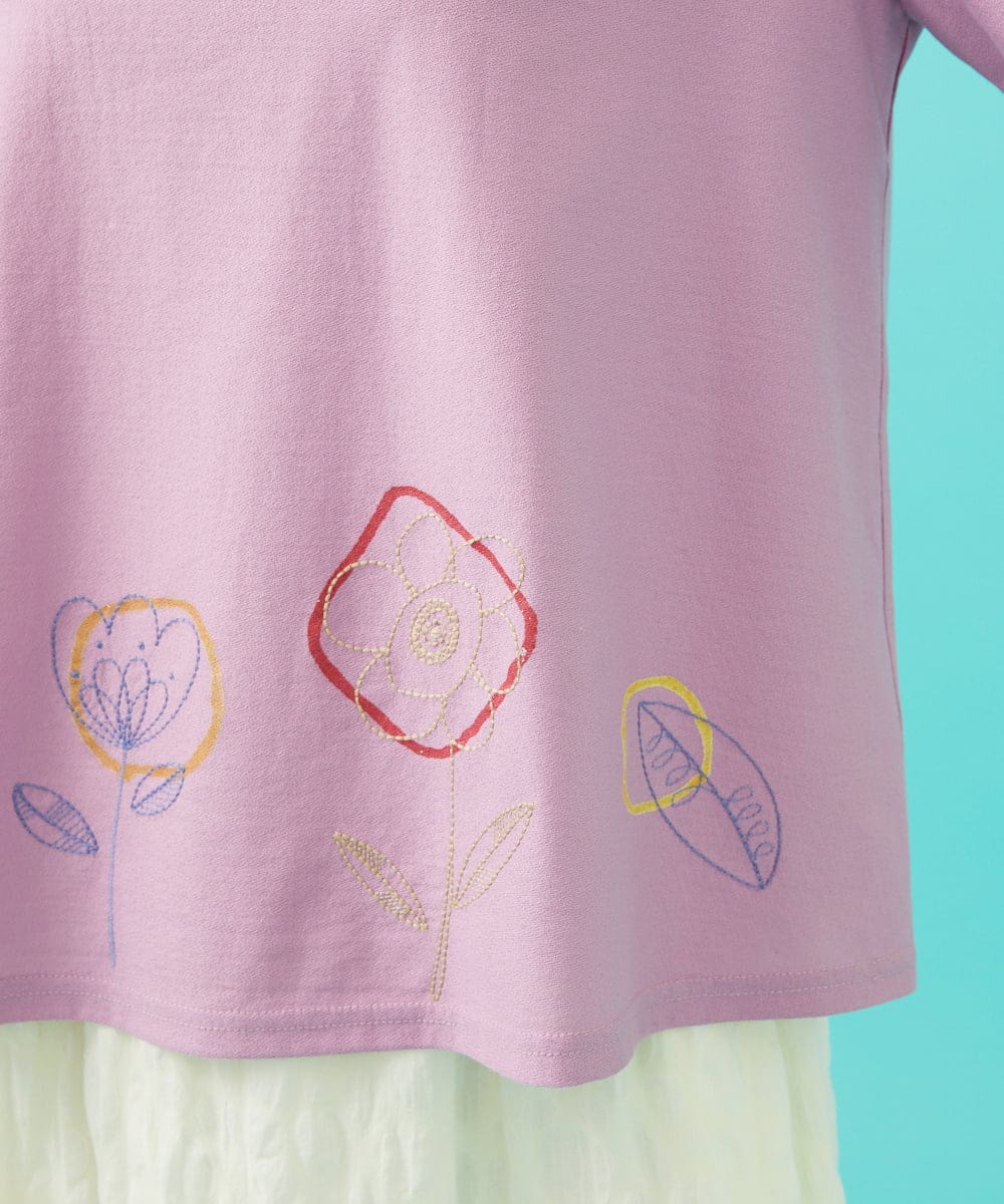 GJKHA30150 Jocomomola(ホコモモラ) 【早割10％OFF】フラワー刺繍クラフトTシャツ ラベンダー