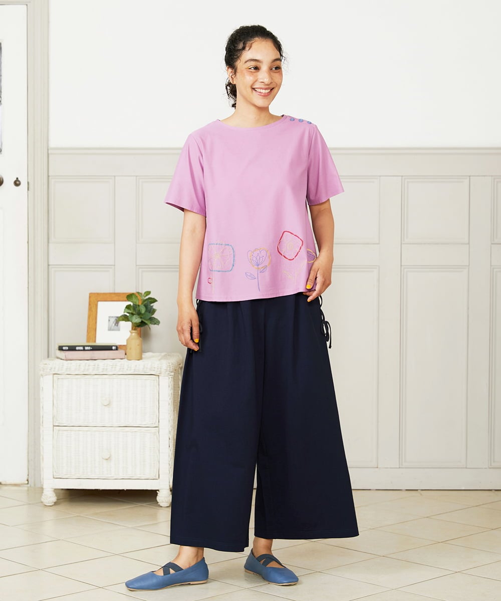 GJKHA30150 Jocomomola(ホコモモラ) Escala floral フラワー刺繍クラフトTシャツ ラベンダー