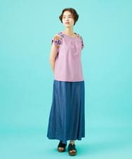 GJKHA31180 Jocomomola(ホコモモラ) 【早割10％OFF】フラワー刺繍パフスリーブTシャツ ラベンダー