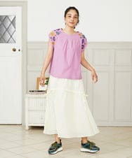 GJKHA31180 Jocomomola(ホコモモラ) Escala floral フラワー刺繍パフスリーブTシャツ アイボリー