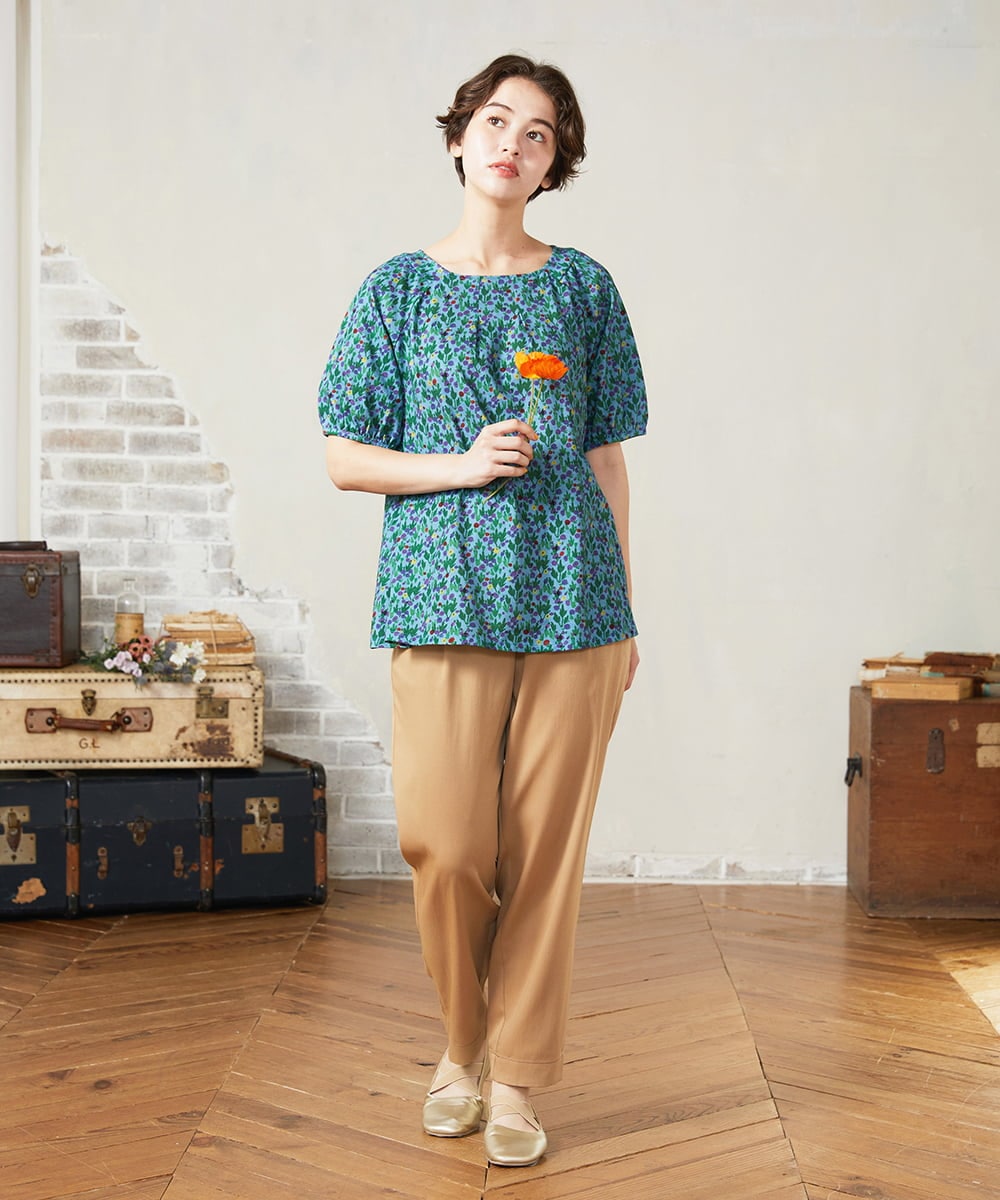 GJKHA33160 Jocomomola(ホコモモラ) 【接触冷感】Brote de flor リーフプリントカットソー ブルー