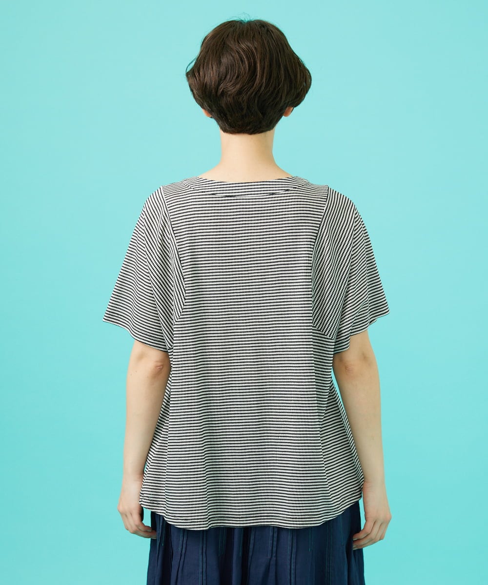 GJKHA34140 Jocomomola(ホコモモラ) 【早割10％OFF】Una ola ボーダージャカードカットソー ブラック×アイボリー