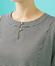 GJKHA34140 Jocomomola(ホコモモラ) 【早割10％OFF】Una ola ボーダージャカードカットソー ブラック×アイボリー
