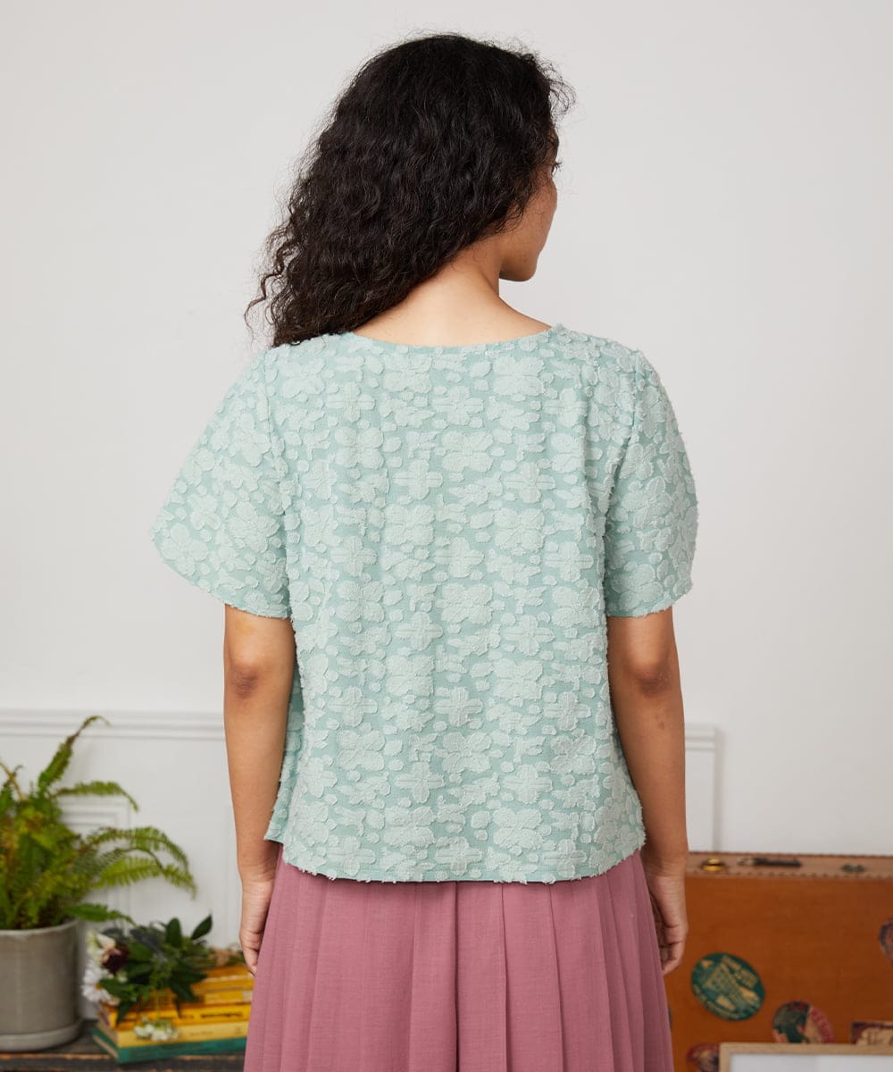 GJKHA36160 Jocomomola(ホコモモラ) Danza de las flores フラワージャカードカットソー ライトグリーン