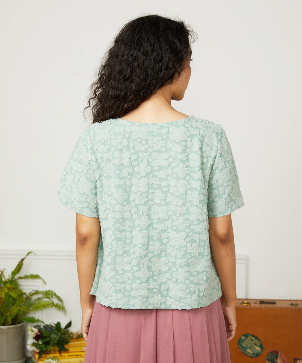 GJKHA36160 Jocomomola(ホコモモラ) Danza de las flores フラワージャカードカットソー ライトグリーン