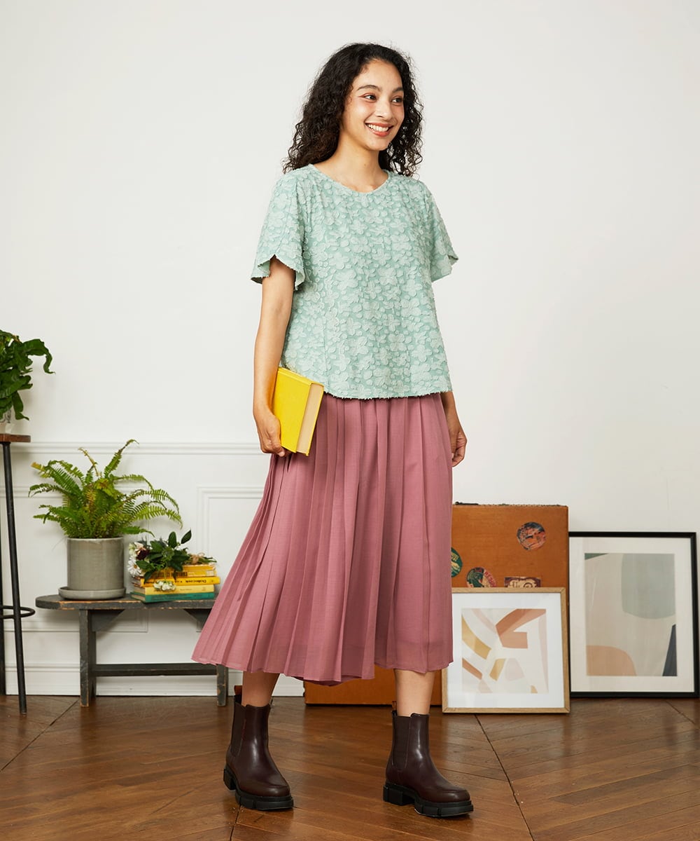 GJKHA36160 Jocomomola(ホコモモラ) Danza de las flores フラワージャカードカットソー ライトグリーン
