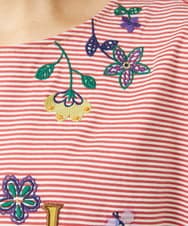 GJKHD01180 Jocomomola(ホコモモラ) 【接触冷感】Verano en La Mancha ロゴ刺繍ボーダーTシャツ レッド×アイボリー