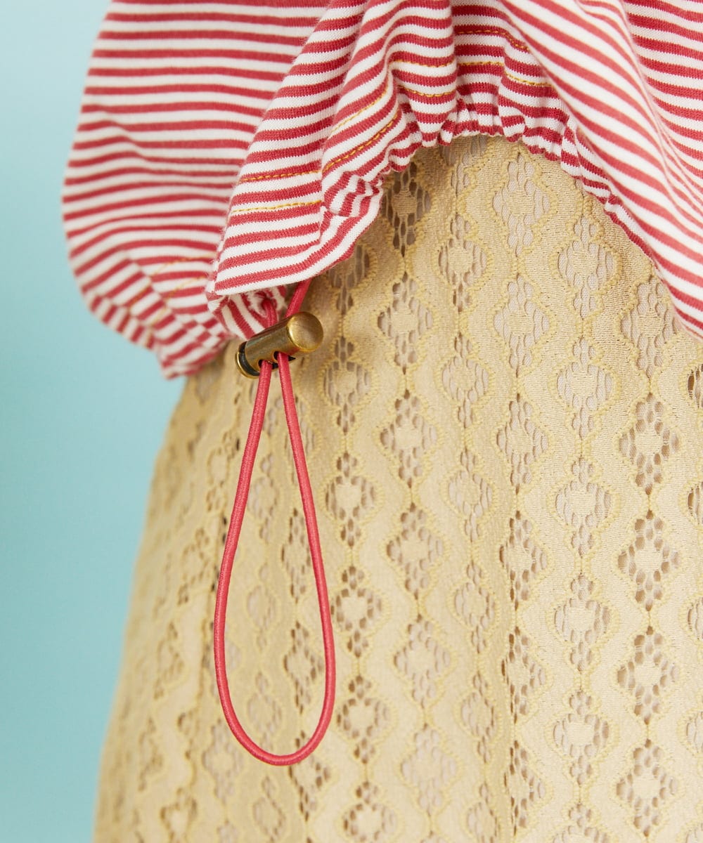 GJKHD01180 Jocomomola(ホコモモラ) 【接触冷感】Verano en La Mancha ロゴ刺繍ボーダーTシャツ レッド×アイボリー