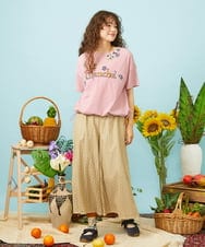 GJKHD01180 Jocomomola(ホコモモラ) 【接触冷感】Verano en La Mancha ロゴ刺繍ボーダーTシャツ レッド×アイボリー