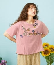 GJKHD01180 Jocomomola(ホコモモラ) 【接触冷感】Verano en La Mancha ロゴ刺繍ボーダーTシャツ レッド×アイボリー